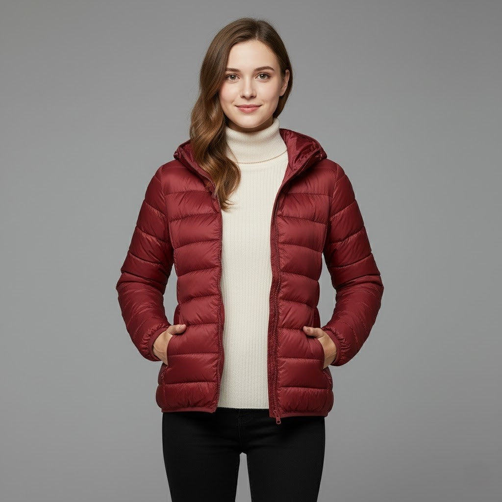 Chaqueta Puffer Acolchada para Mujer – Cuello Alto y Capucha