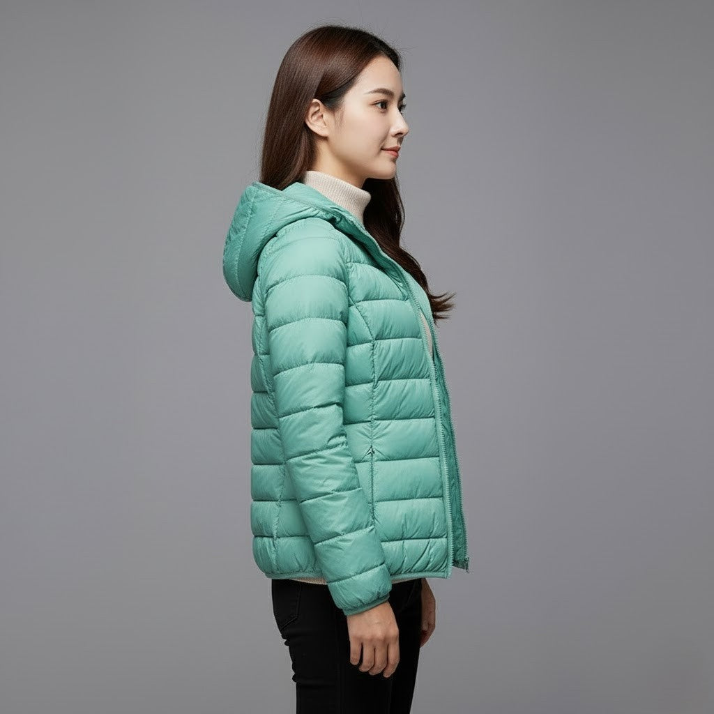 Chaqueta Puffer Acolchada para Mujer – Cuello Alto y Capucha