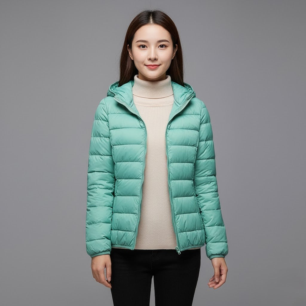 Chaqueta Puffer Acolchada para Mujer – Cuello Alto y Capucha