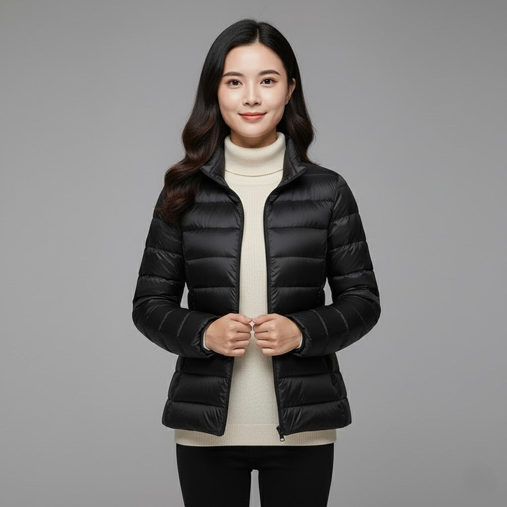 Chaqueta Puffer Acolchada para Mujer – Cuello Alto y Capucha