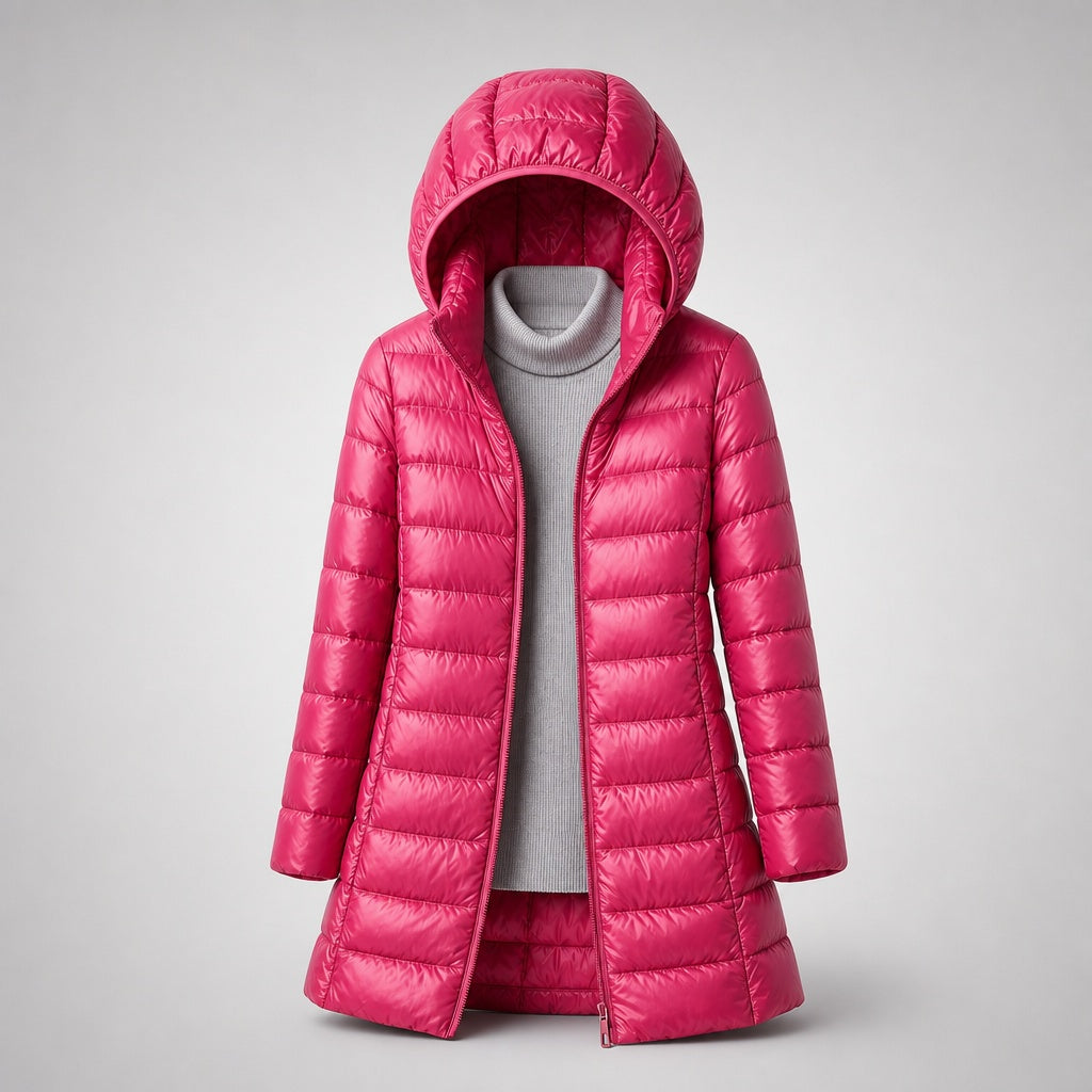 Chaqueta de Plumas Larga para Mujer – Capucha Acolchada