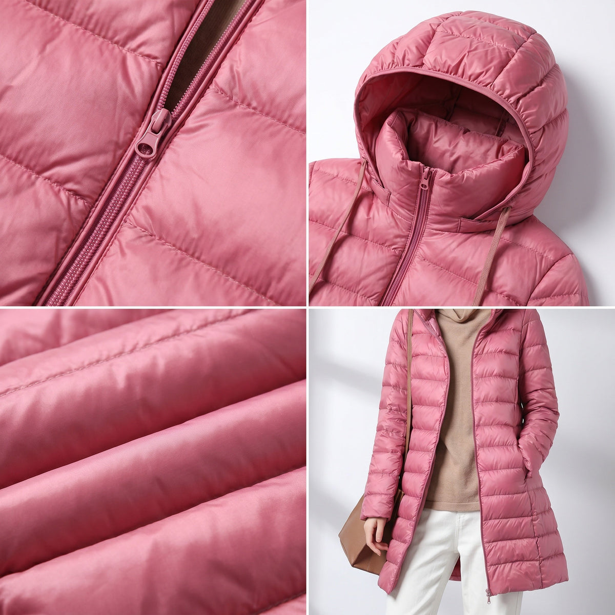 Chaqueta de Plumas Larga para Mujer – Capucha Acolchada