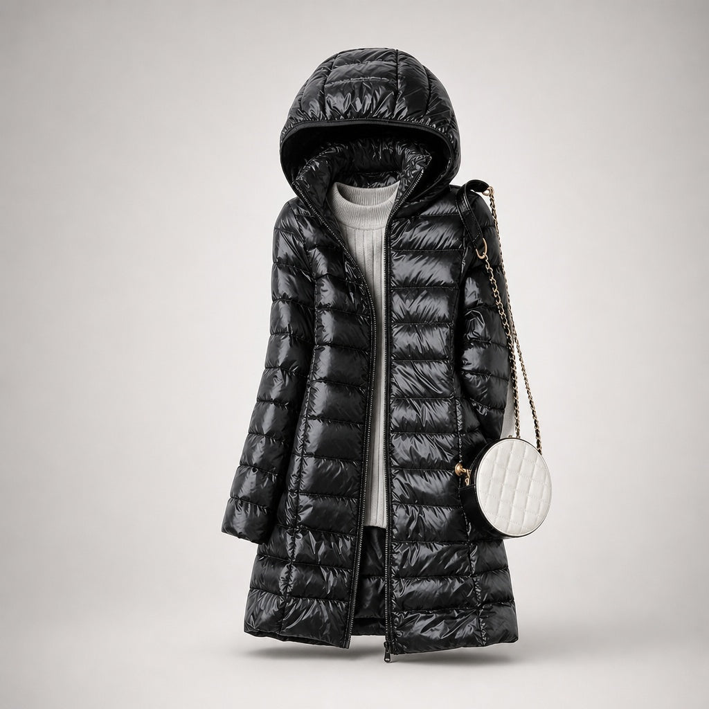 Chaqueta de Plumas Larga para Mujer – Capucha Acolchada