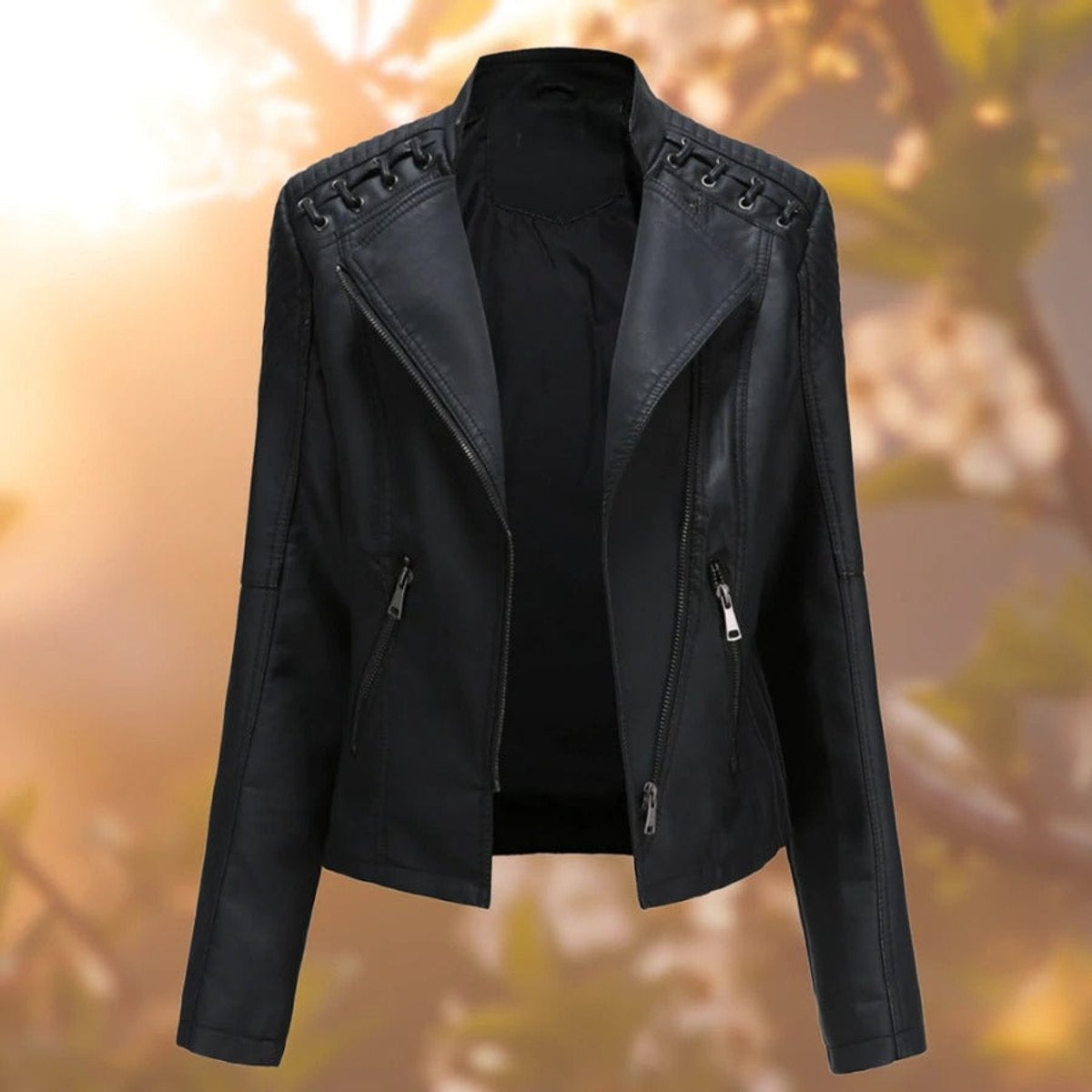 Chaqueta Motera de Polipiel para Mujer – Detalle en Hombros