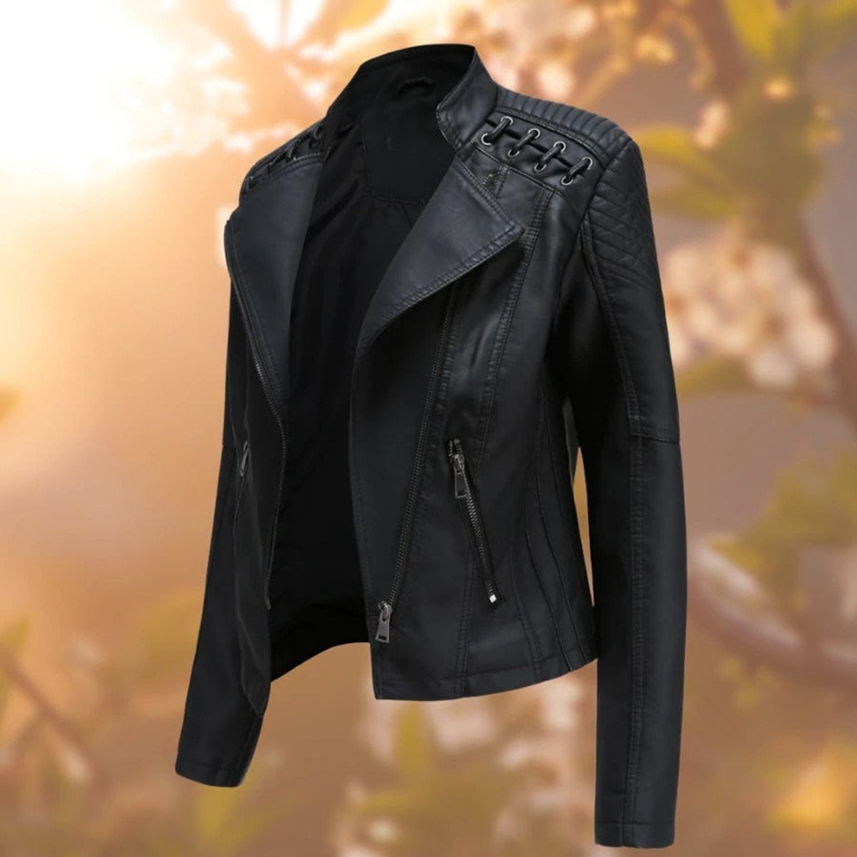 Chaqueta Motera de Polipiel para Mujer – Detalle en Hombros