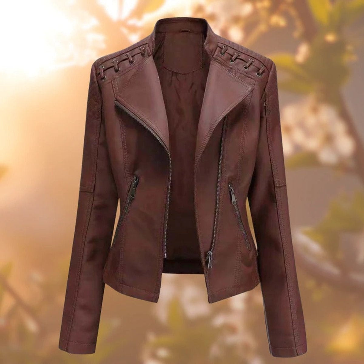 Chaqueta Motera de Polipiel para Mujer – Detalle en Hombros