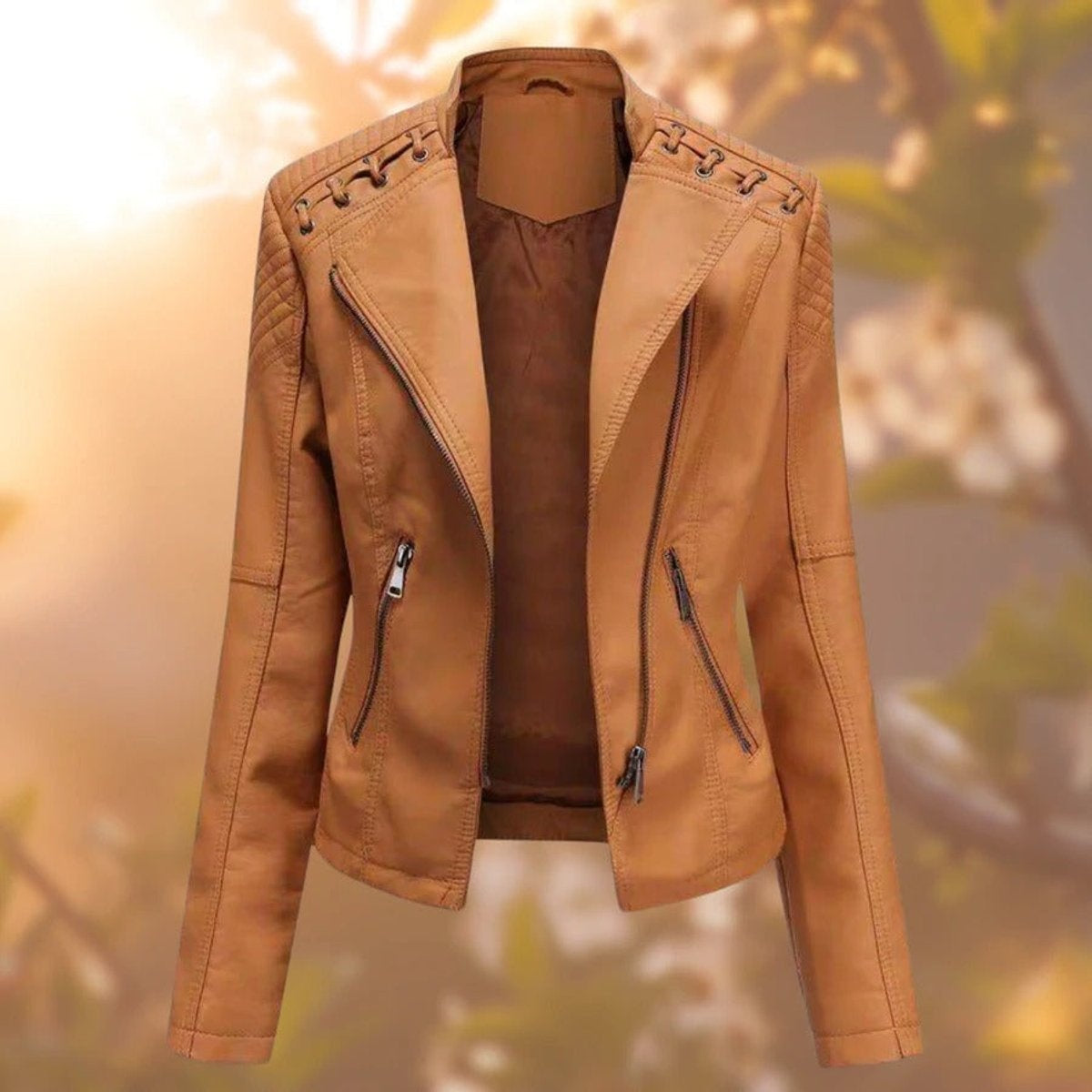 Chaqueta Motera de Polipiel para Mujer – Detalle en Hombros