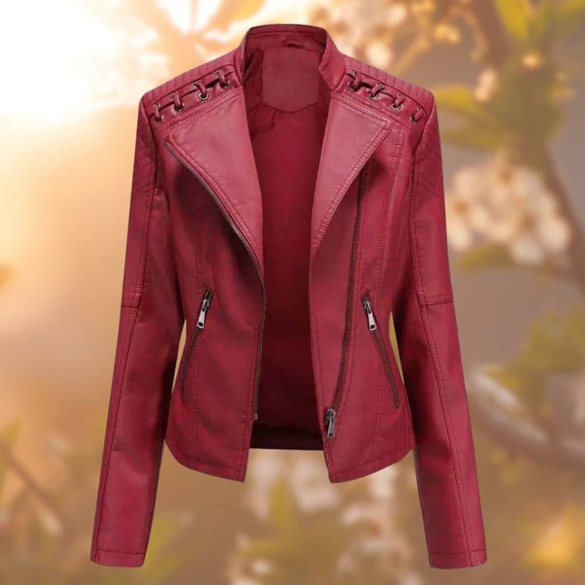 Chaqueta Motera de Polipiel para Mujer – Detalle en Hombros