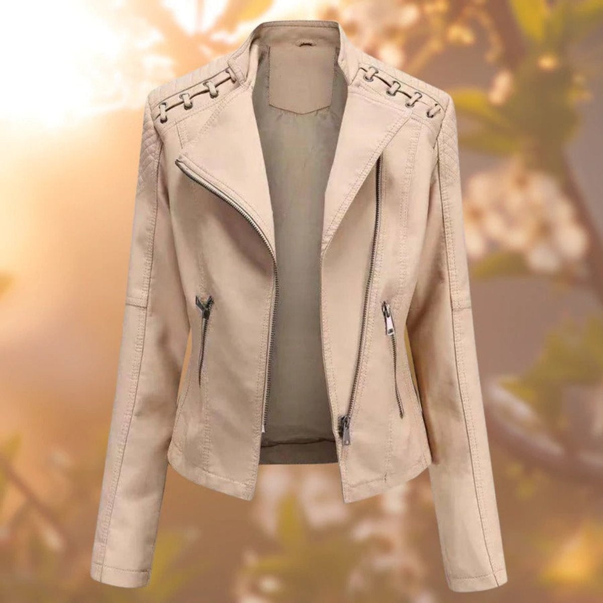 Chaqueta Motera de Polipiel para Mujer – Detalle en Hombros
