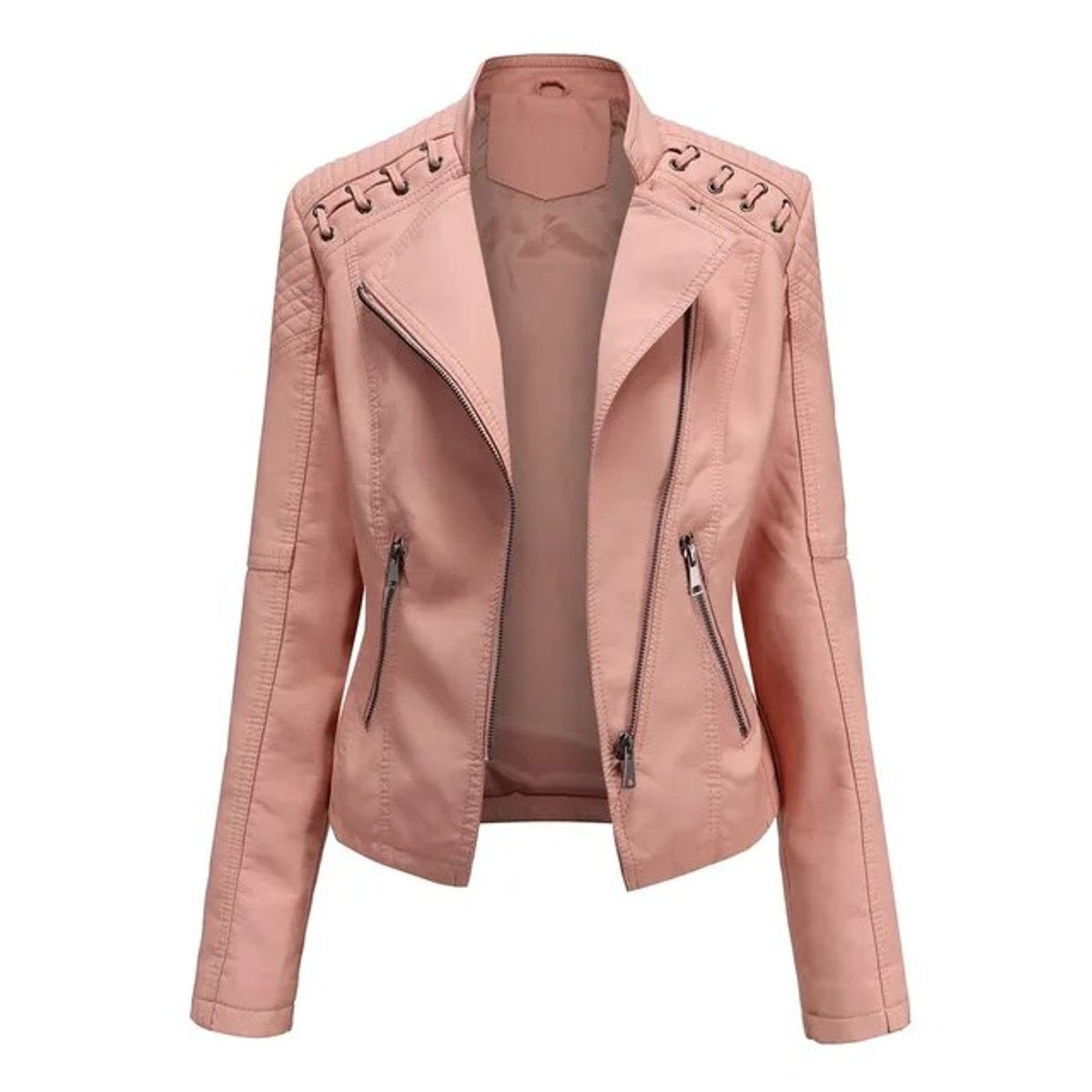 Chaqueta Motera de Polipiel para Mujer – Detalle en Hombros