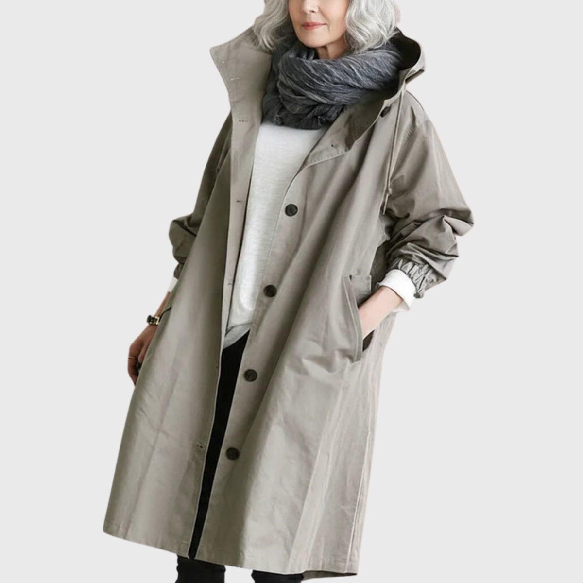 Parka Impermeable Larga para Mujer – Corte Amplio con Capucha