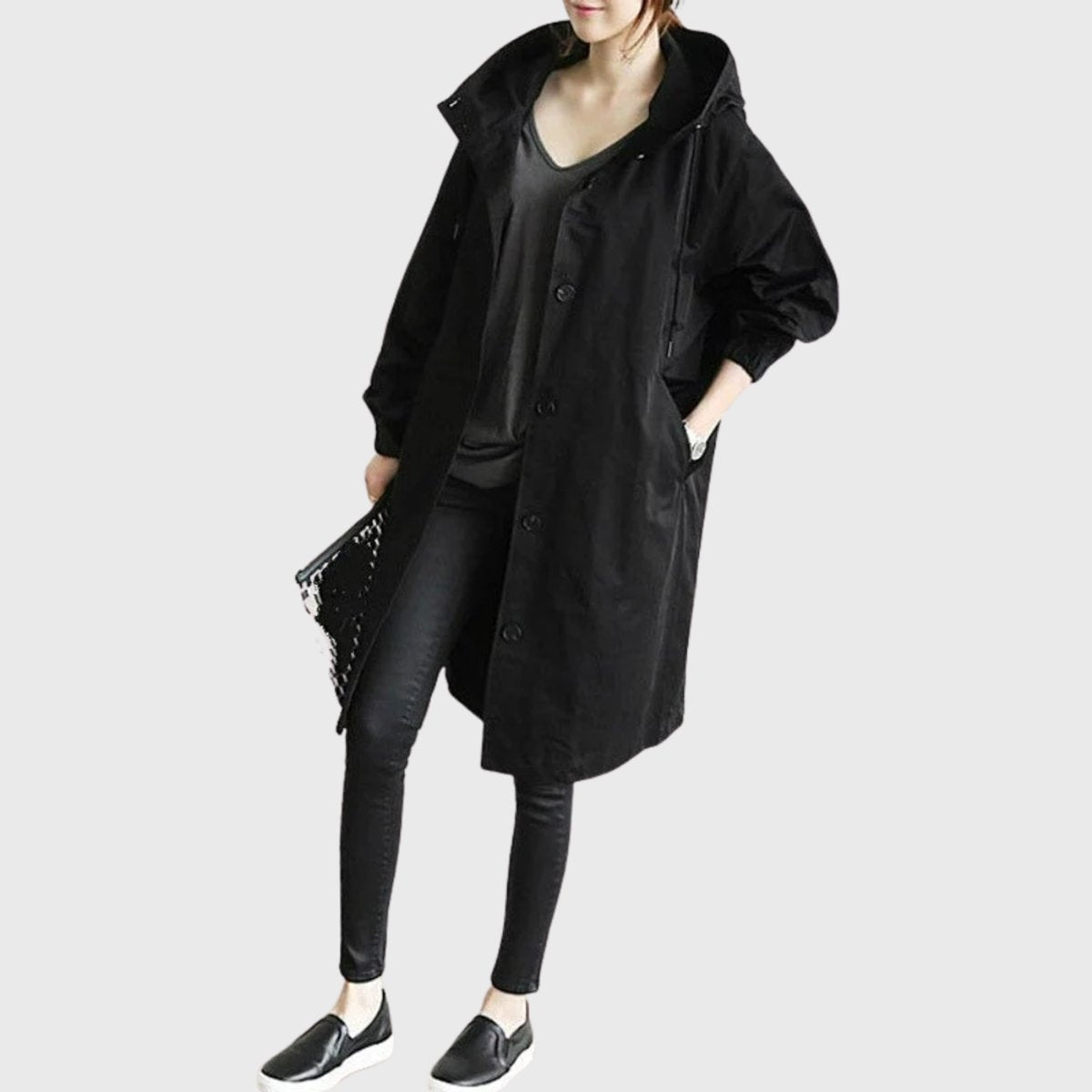 Parka Impermeable Larga para Mujer – Corte Amplio con Capucha