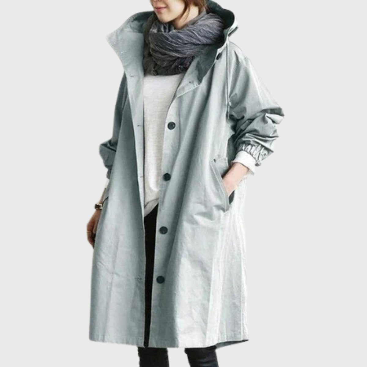 Parka Impermeable Larga para Mujer – Corte Amplio con Capucha