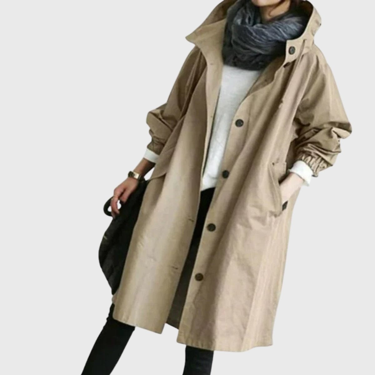 Parka Impermeable Larga para Mujer – Corte Amplio con Capucha