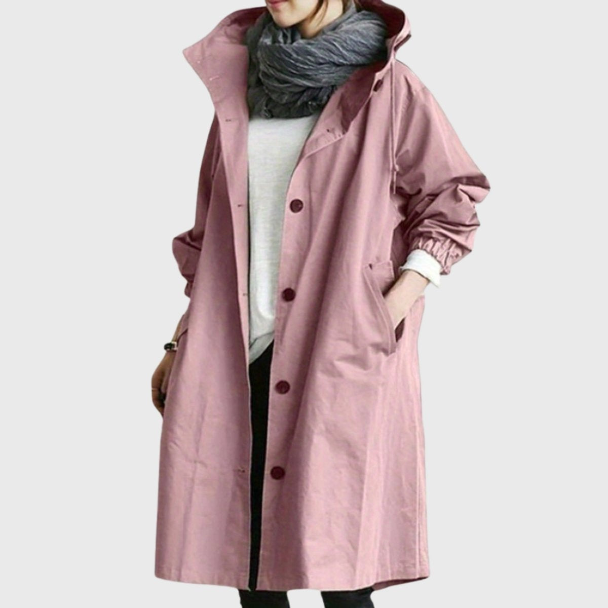 Parka Impermeable Larga para Mujer – Corte Amplio con Capucha