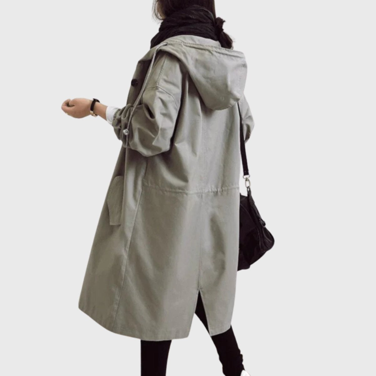 Parka Impermeable Larga para Mujer – Corte Amplio con Capucha
