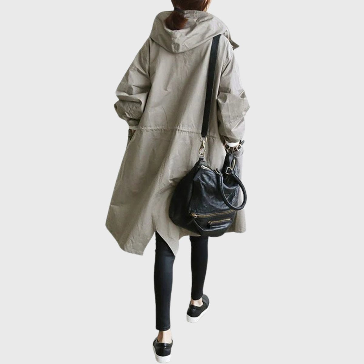 Parka Impermeable Larga para Mujer – Corte Amplio con Capucha