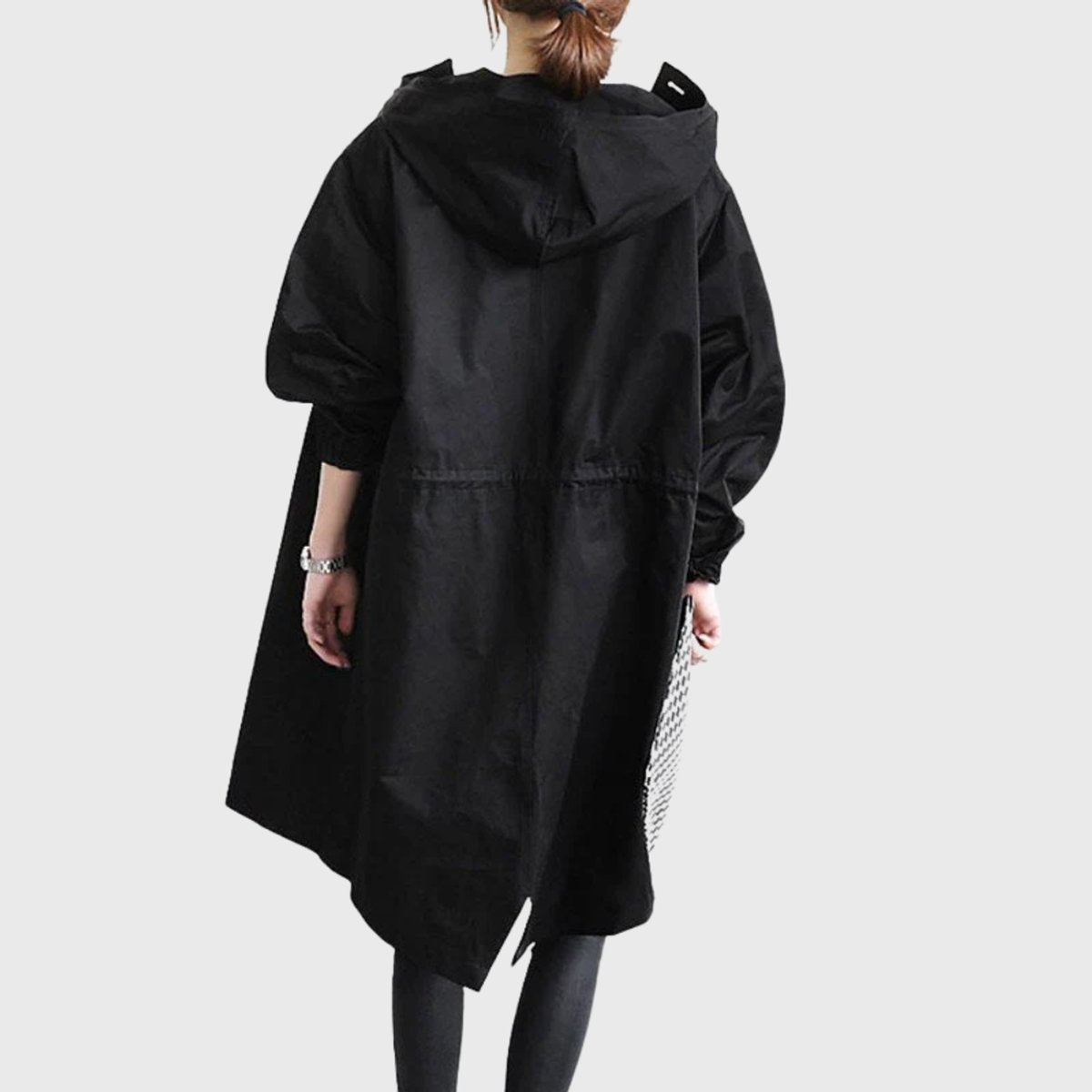 Parka Impermeable Larga para Mujer – Corte Amplio con Capucha