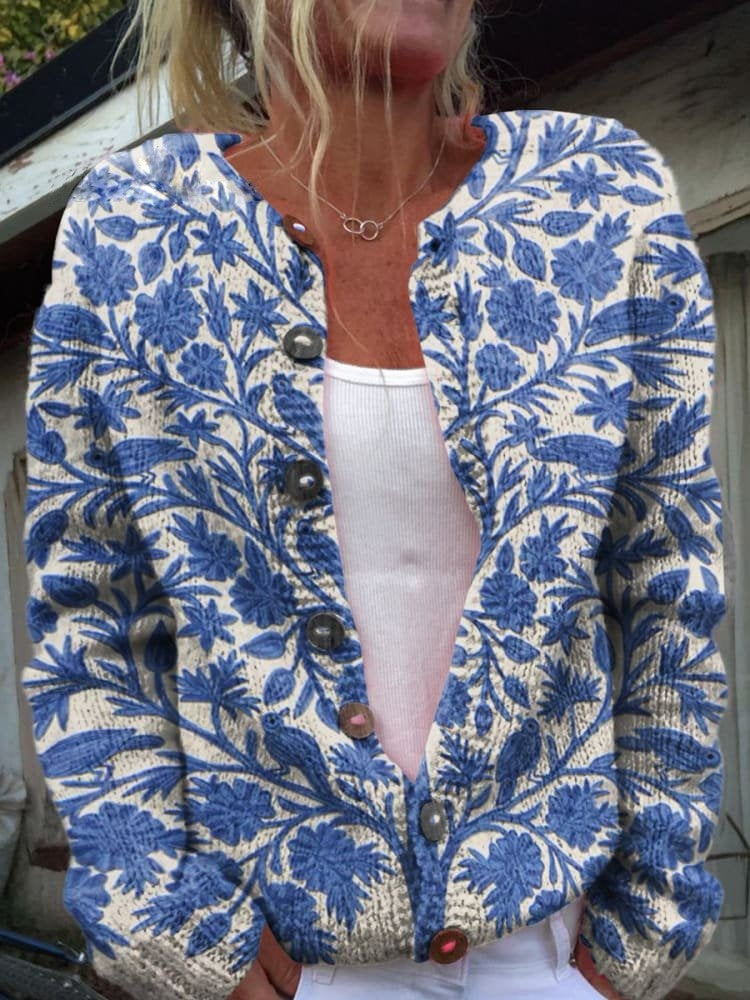 Chaqueta de Punto con Estampado Floral para Mujer