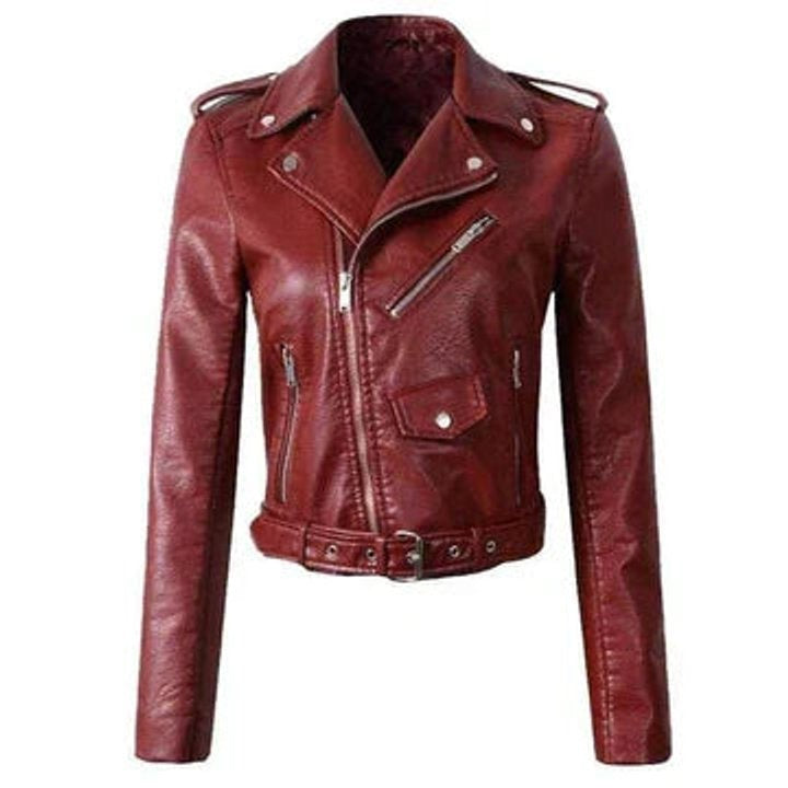 Chaqueta Motera Corta de Polipiel para Mujer – Cremallera Asimétrica