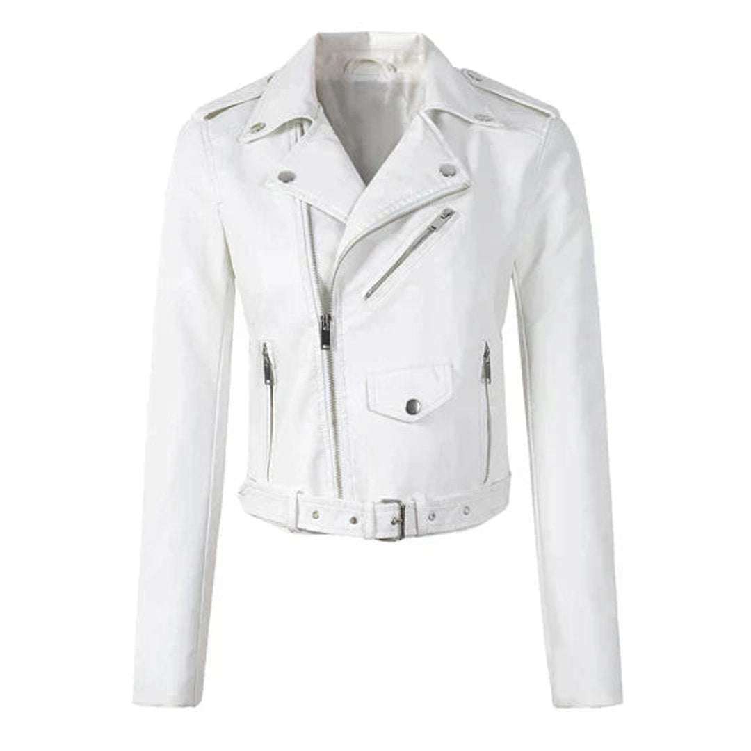 Chaqueta Motera Corta de Polipiel para Mujer – Cremallera Asimétrica
