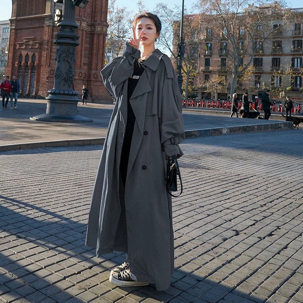 Gabardina Larga Oversize para Mujer – Cinturón y Doble Botonadura