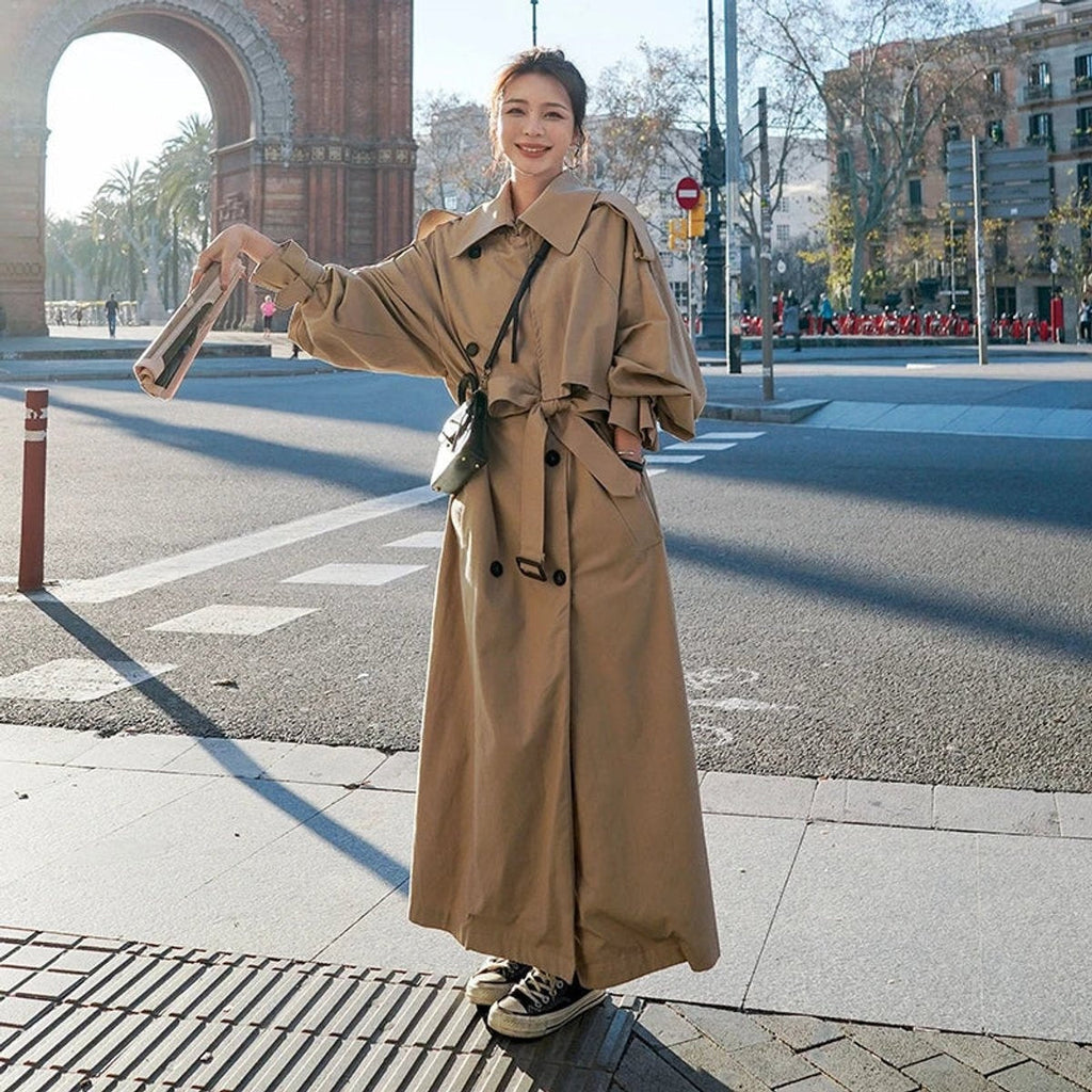 Gabardina Larga Oversize para Mujer – Cinturón y Doble Botonadura