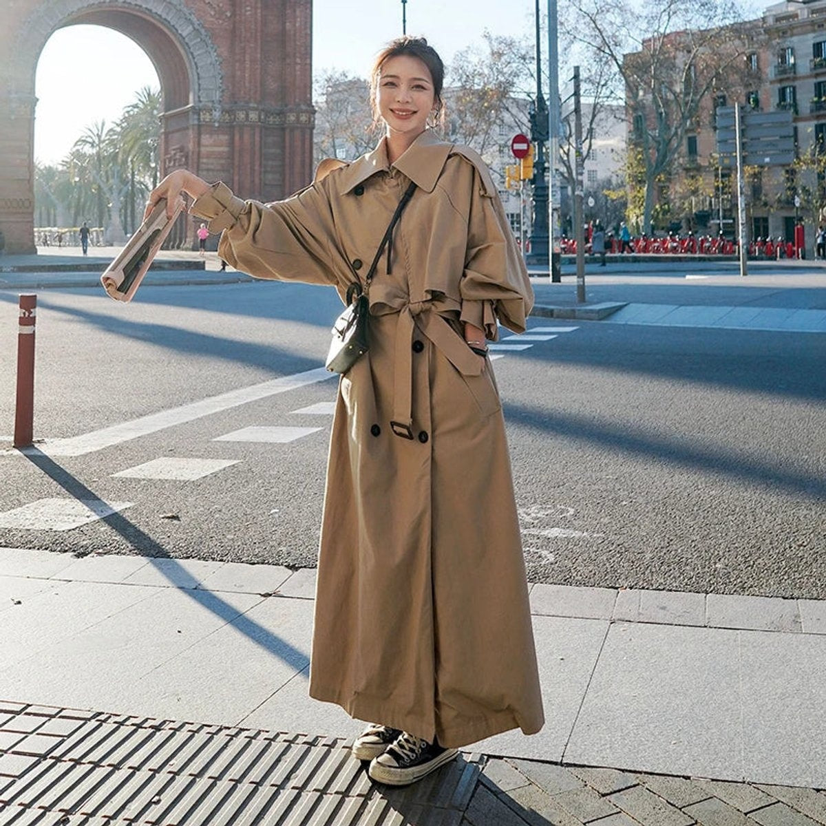 Gabardina Larga Oversize para Mujer – Cinturón y Doble Botonadura