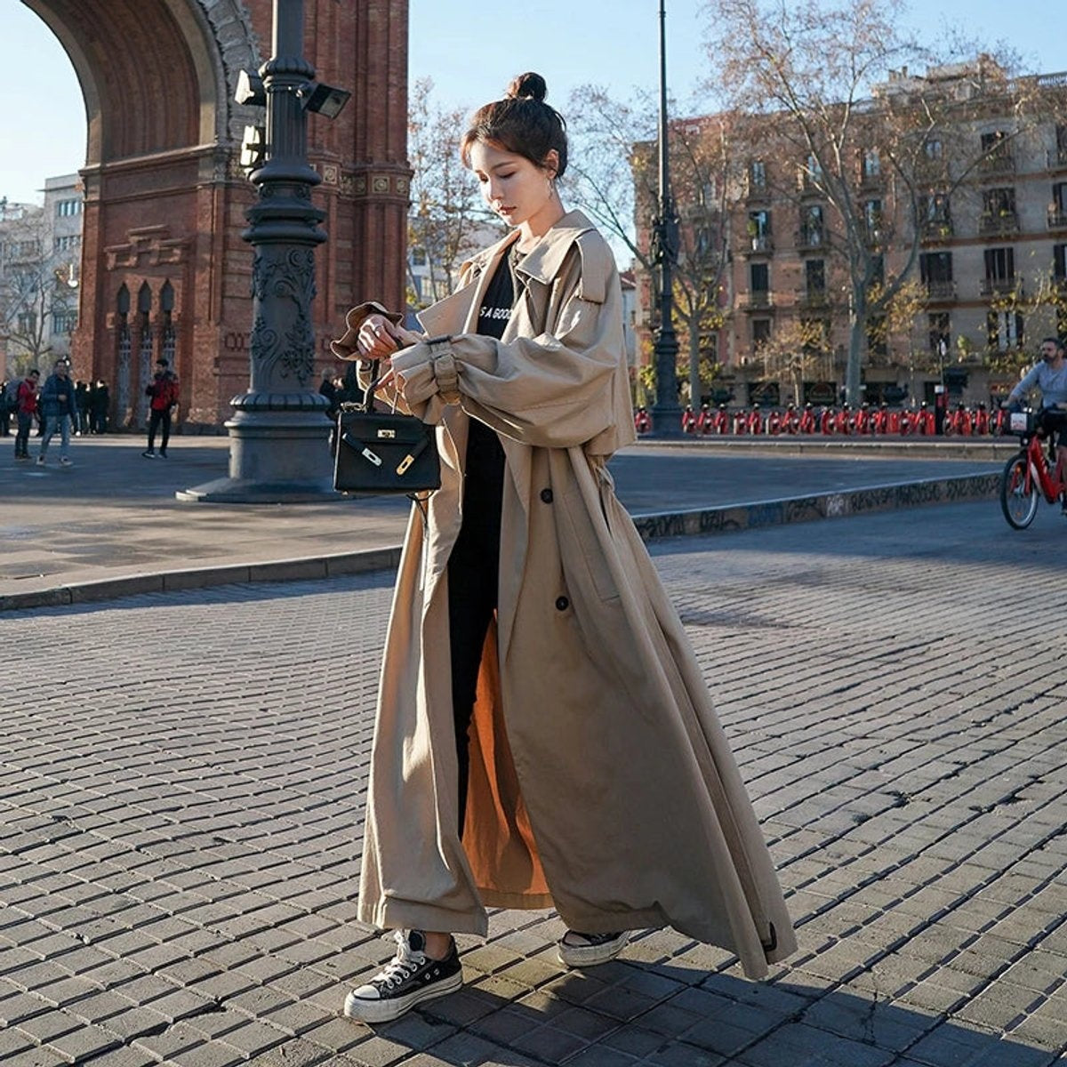 Gabardina Larga Oversize para Mujer – Cinturón y Doble Botonadura