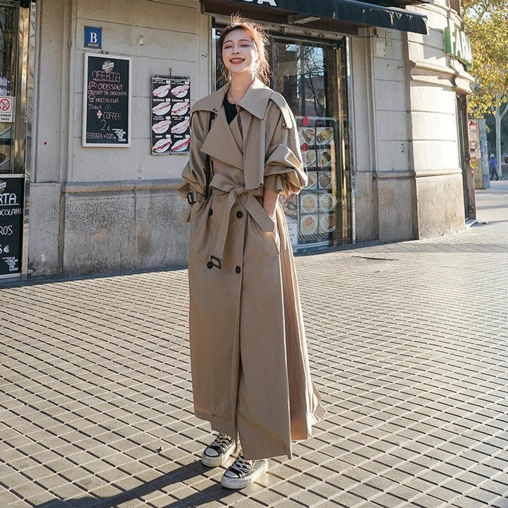 Gabardina Larga Oversize para Mujer – Cinturón y Doble Botonadura