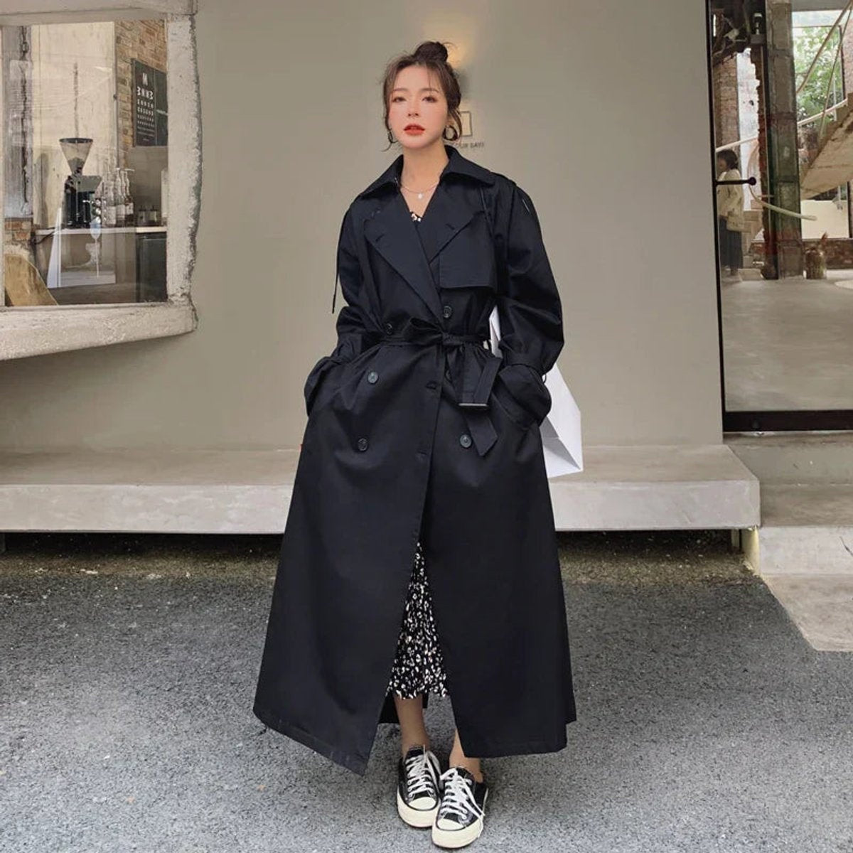 Gabardina Larga Oversize para Mujer – Cinturón y Doble Botonadura