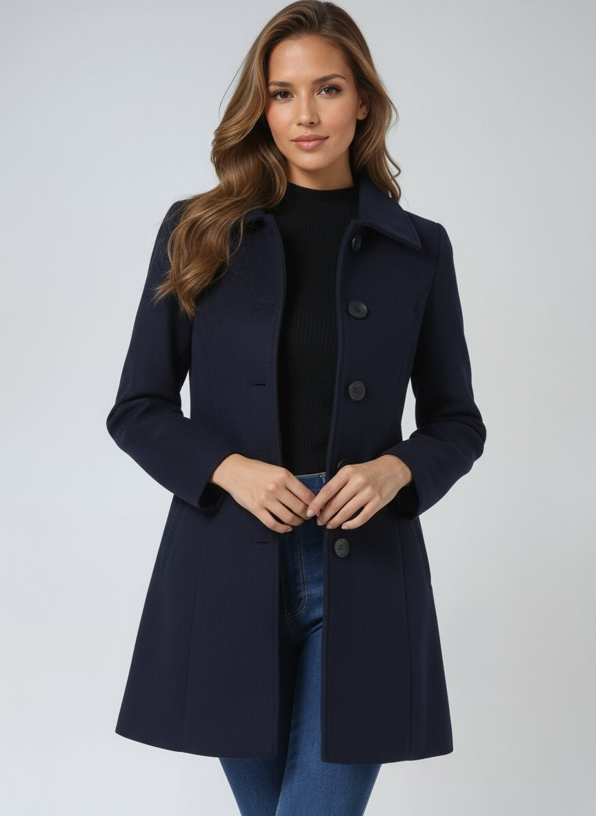 Abrigo Largo de Paño de Lana para Mujer – Cuello Solapa