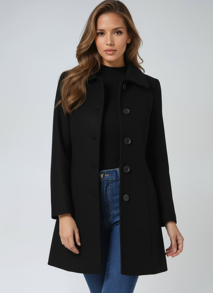 Abrigo Largo de Paño de Lana para Mujer – Cuello Solapa