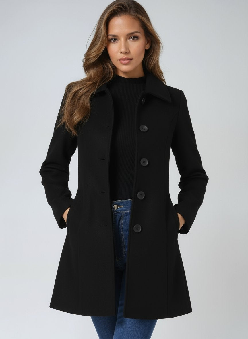 Abrigo Largo de Paño de Lana para Mujer – Cuello Solapa