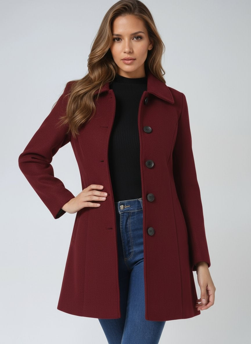 Abrigo Largo de Paño de Lana para Mujer – Cuello Solapa
