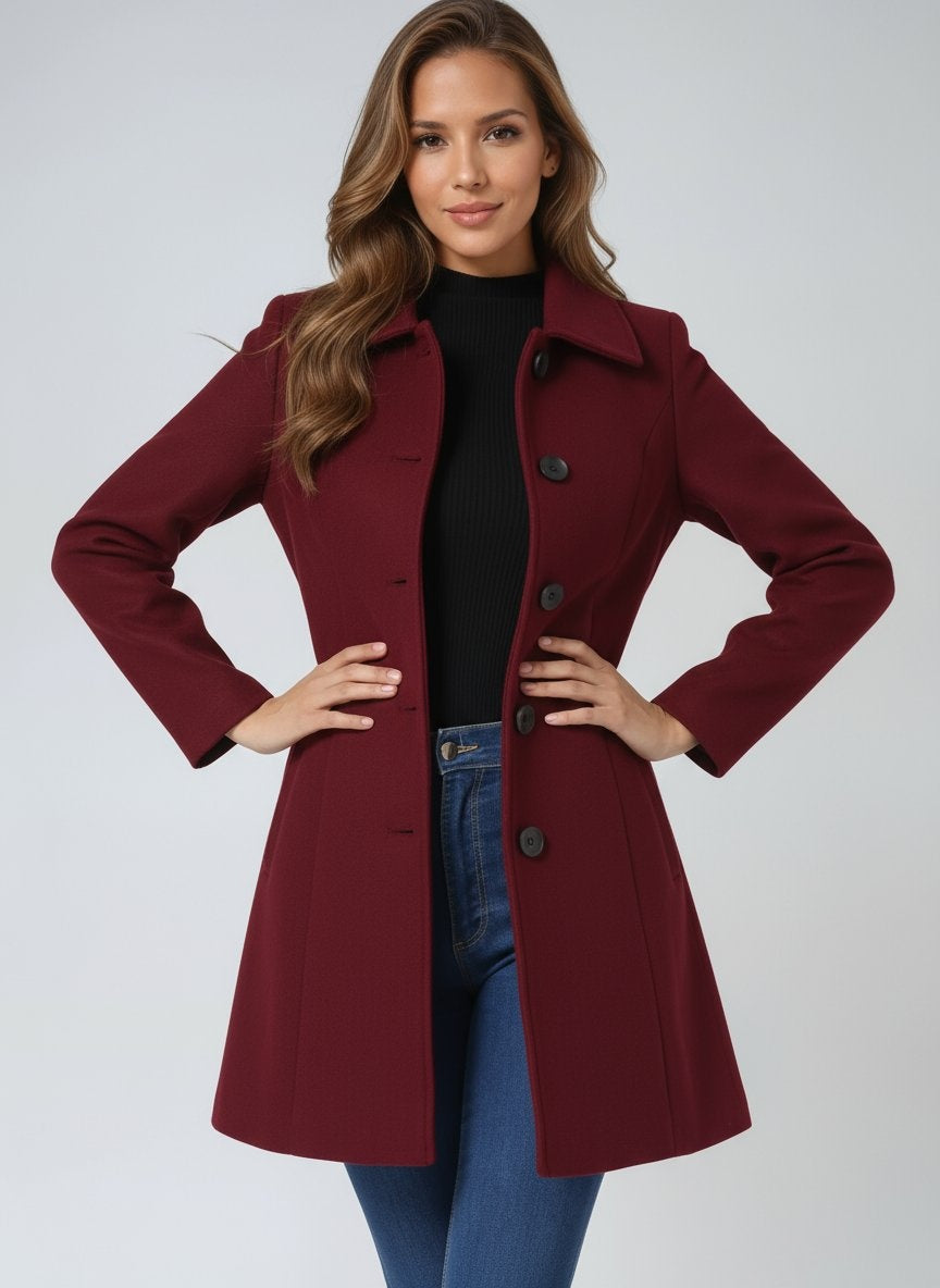 Abrigo Largo de Paño de Lana para Mujer – Cuello Solapa