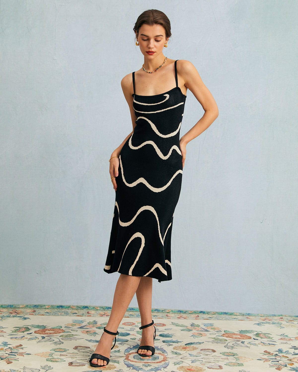 Vestido Midi de Punto con Bajo Sirena para Mujer – Negro