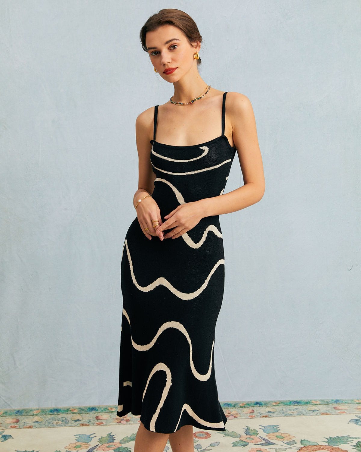 Vestido Midi de Punto con Bajo Sirena para Mujer – Negro