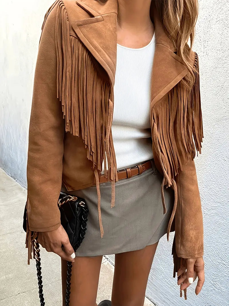 Chaqueta de Ante con Flecos para Mujer – Estilo Boho