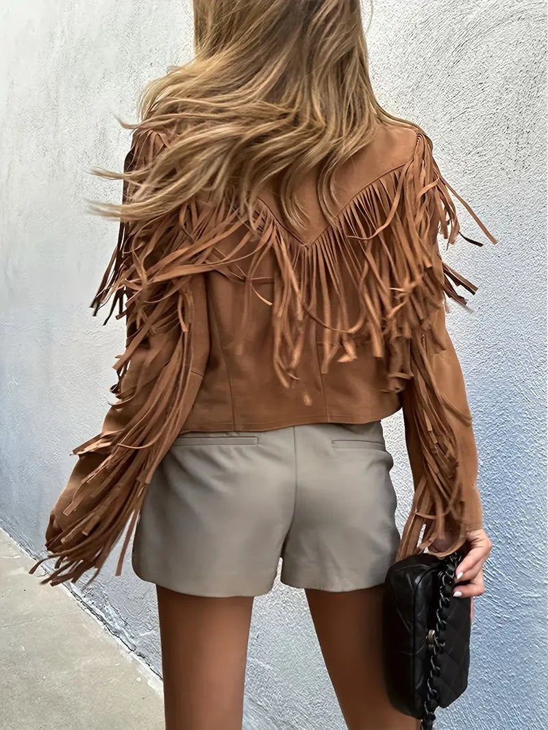 Chaqueta de Ante con Flecos para Mujer – Estilo Boho