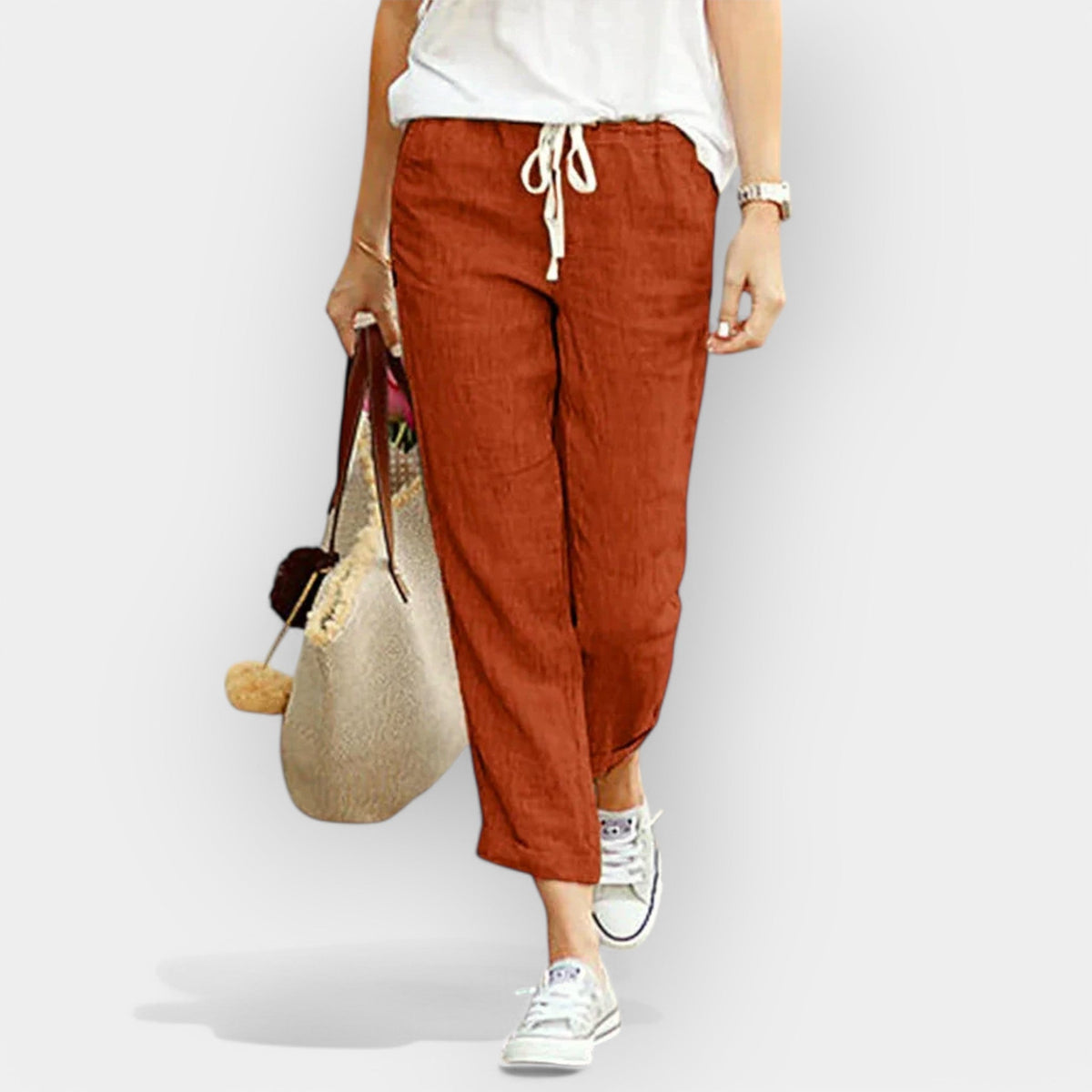 Pantalón de Algodón de Pierna Ancha para Mujer – Cintura Ajustable