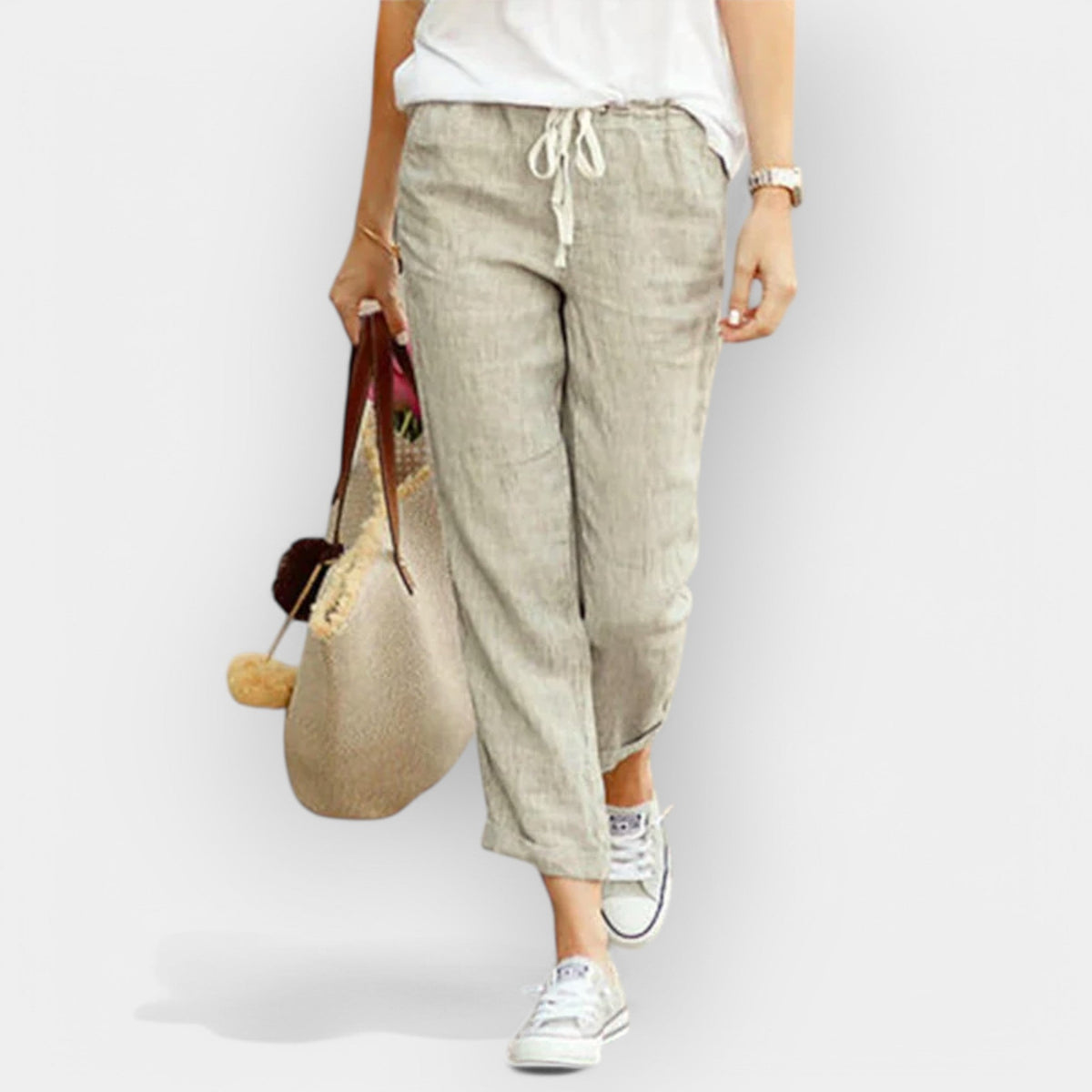 Pantalón de Algodón de Pierna Ancha para Mujer – Cintura Ajustable